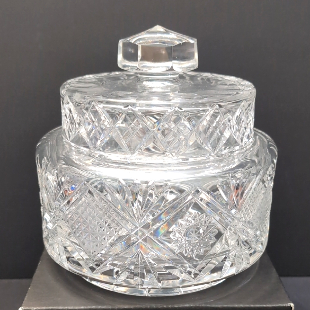 Vintage European Crystal Cut Glass Jar with Lid.